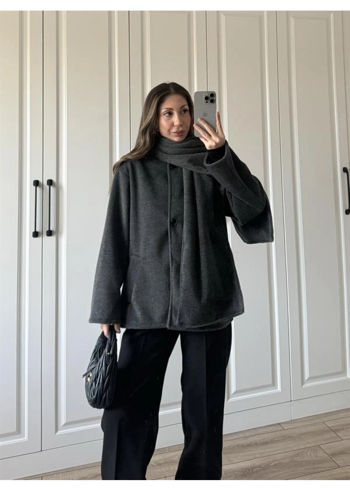 Şal Atkılı Antrasit Kaşe Ceket