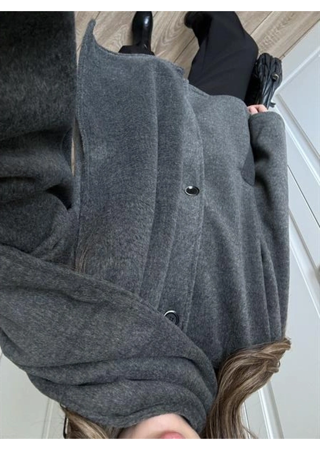 Şal Atkılı Antrasit Kaşe Ceket