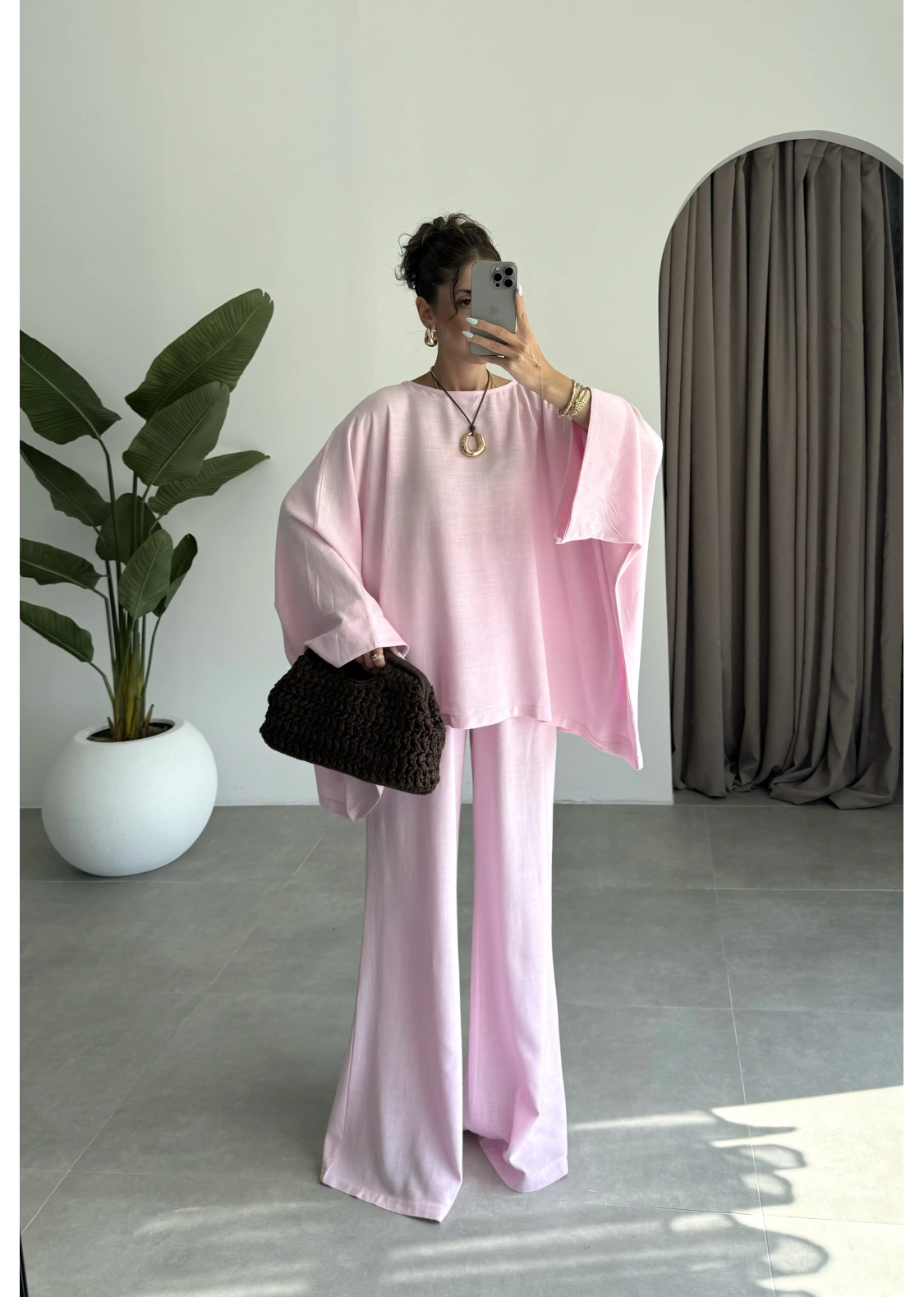 Salaş Yarasakol Pembe Keten Takım