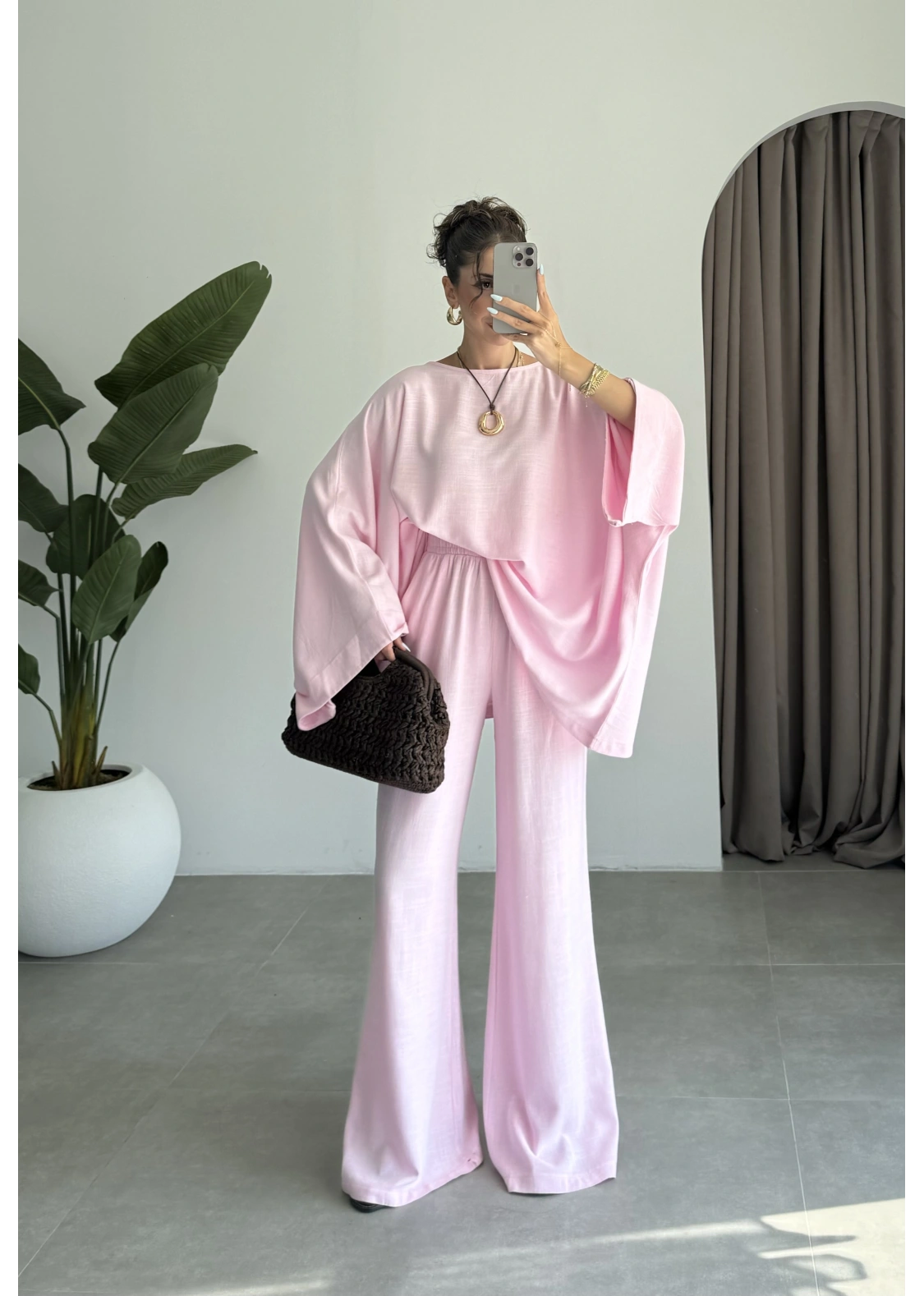 Salaş Yarasakol Pembe Keten Takım