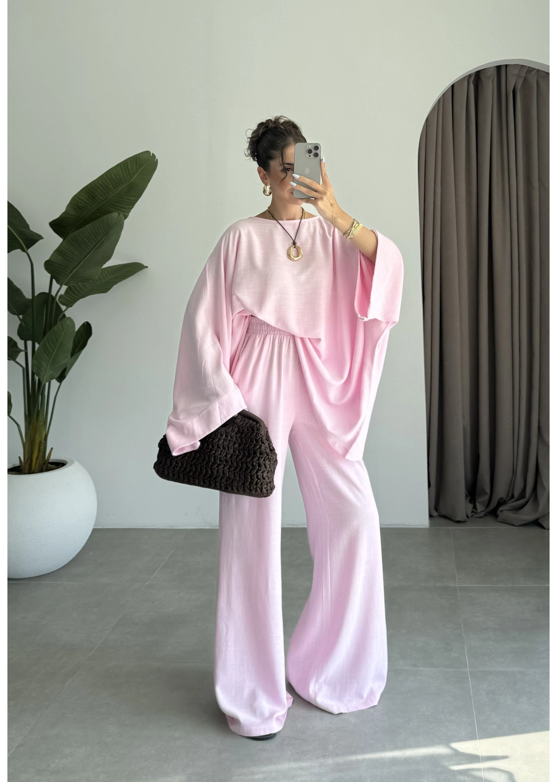 Salaş Yarasakol Pembe Keten Takım