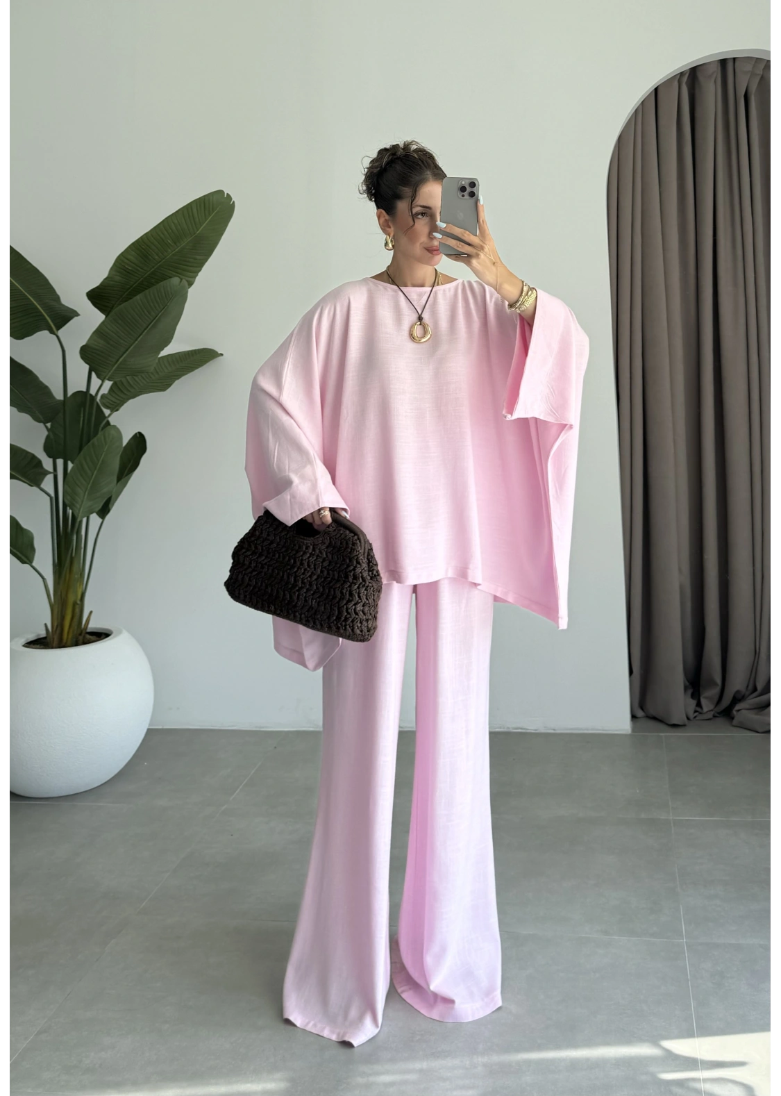 Salaş Yarasakol Pembe Keten Takım