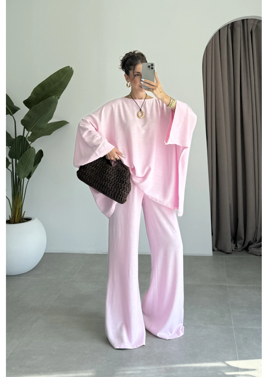 Salaş Yarasakol Pembe Keten Takım