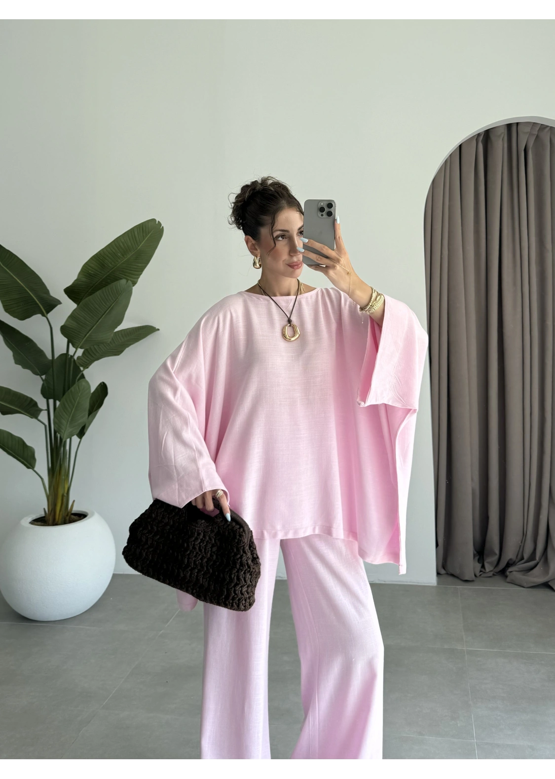 Salaş Yarasakol Pembe Keten Takım