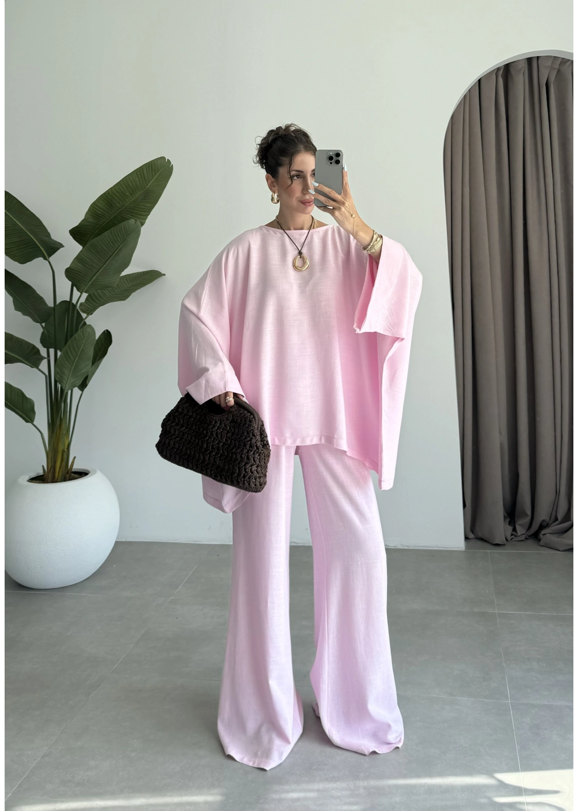 Salaş Yarasakol Pembe Keten Takım