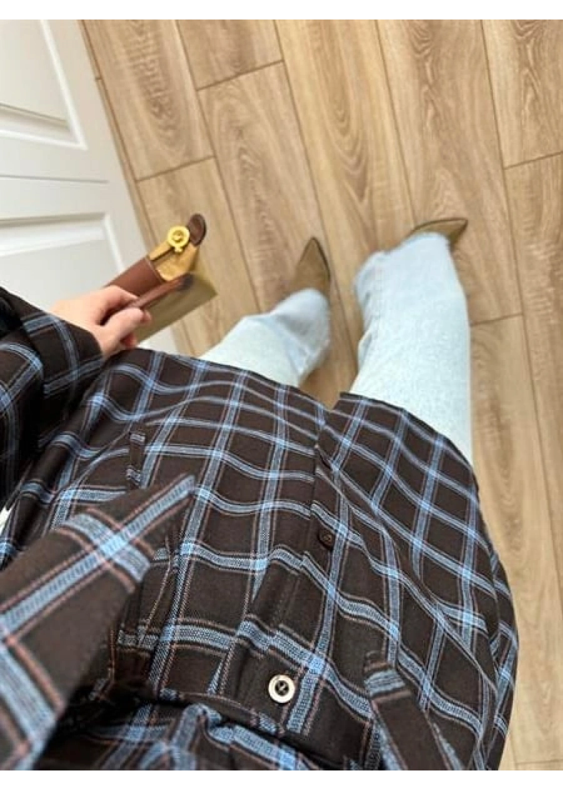 Şallı Ekose Kuşaklı Lacivert Gömlek