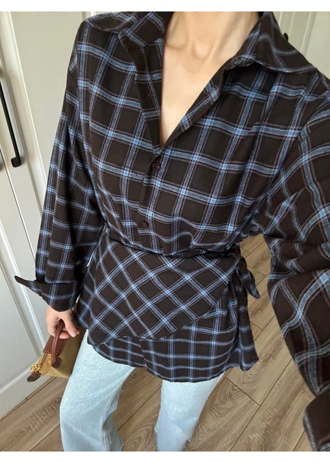 Şallı Ekose Kuşaklı Lacivert Gömlek