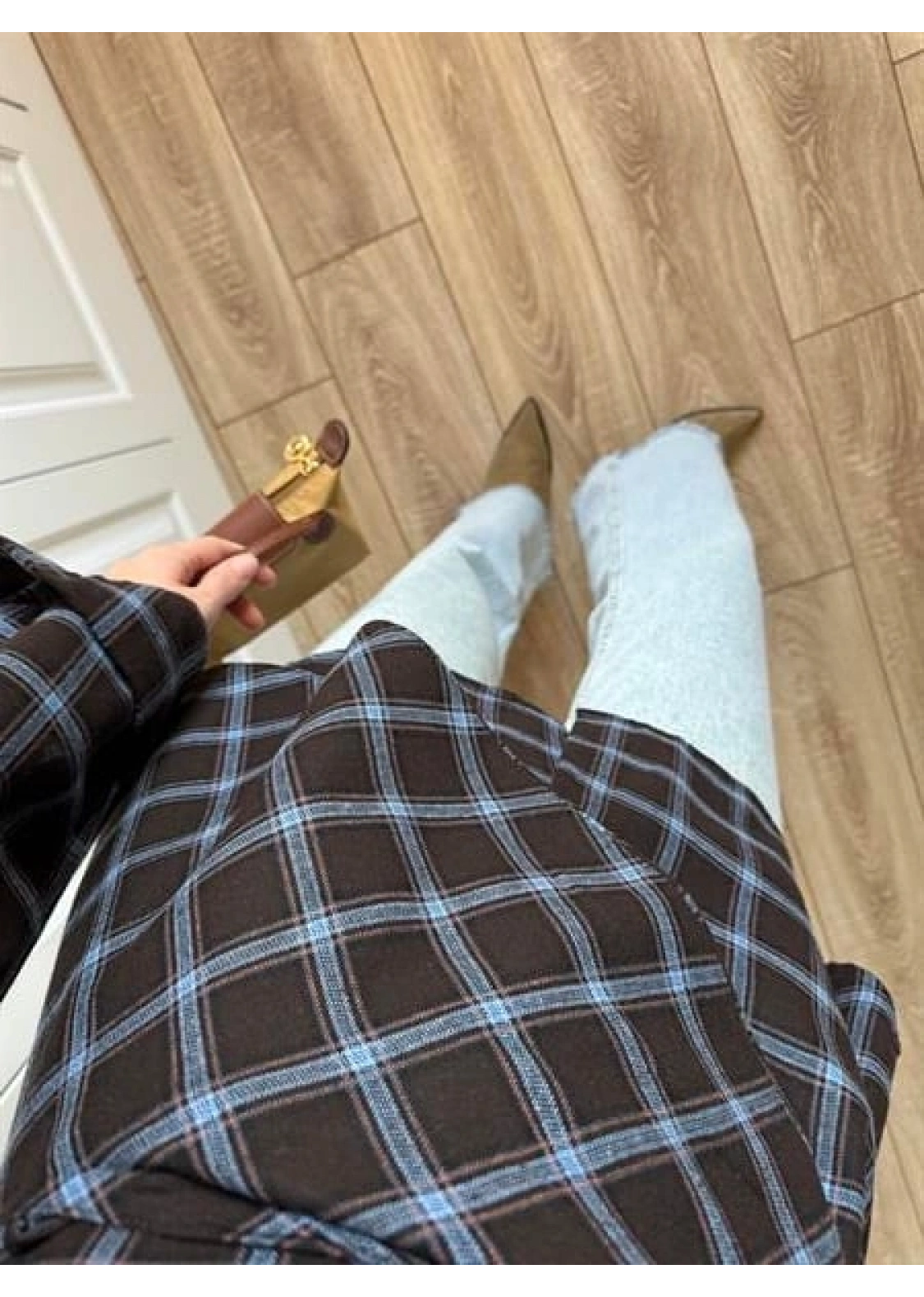 Şallı Ekose Kuşaklı Lacivert Gömlek