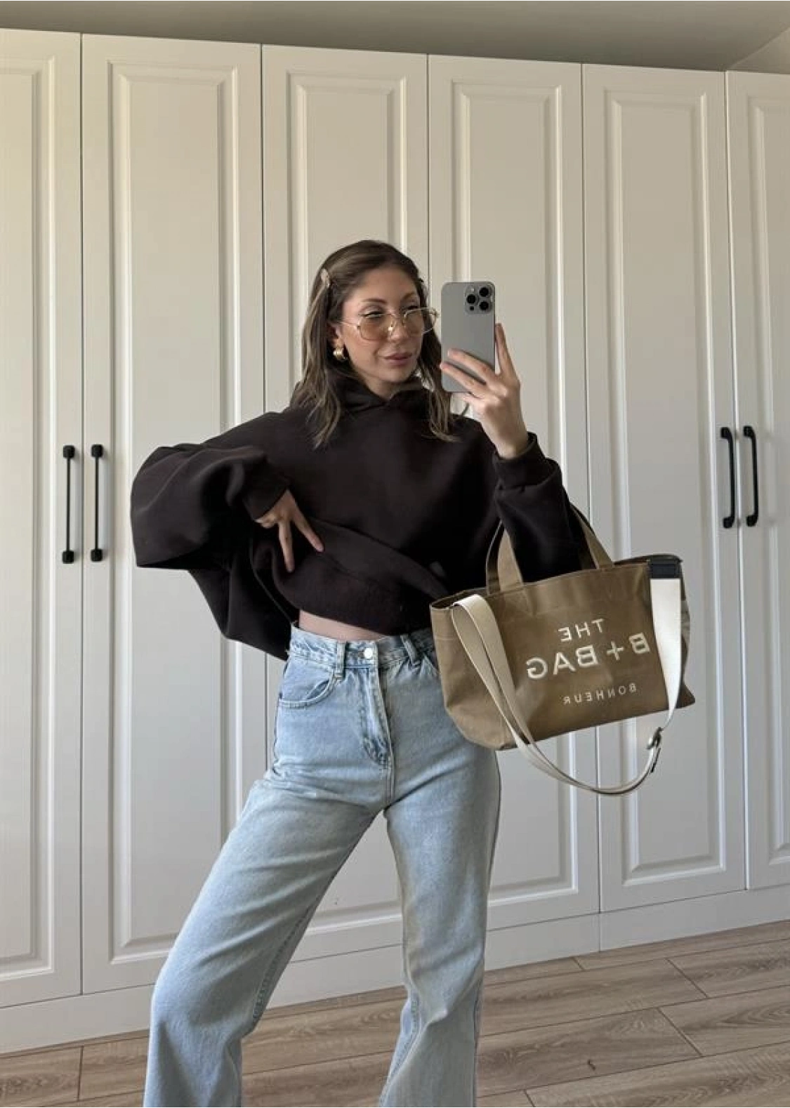 Şardonlu Oversize Kahve Sweatshirt