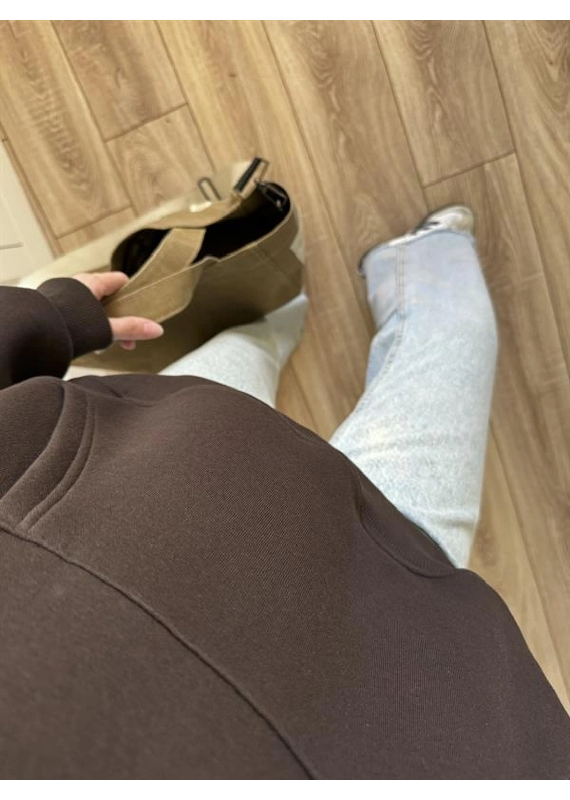 Şardonlu Oversize Kahve Sweatshirt