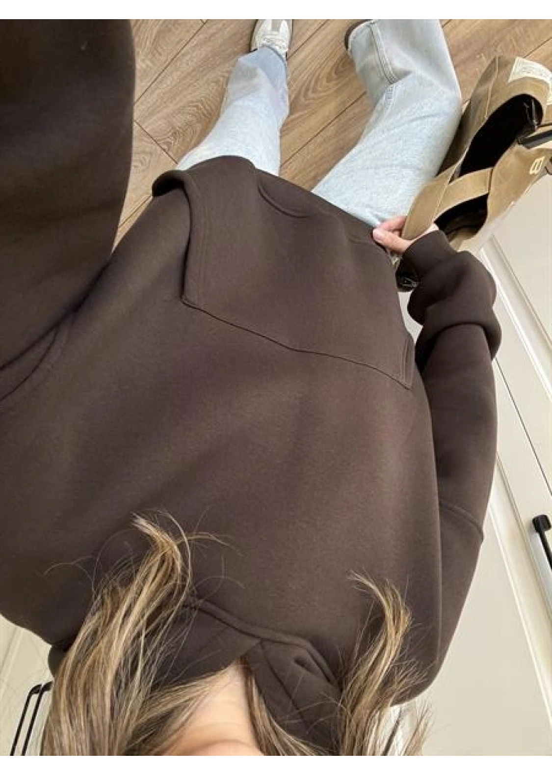 Şardonlu Oversize Kahve Sweatshirt