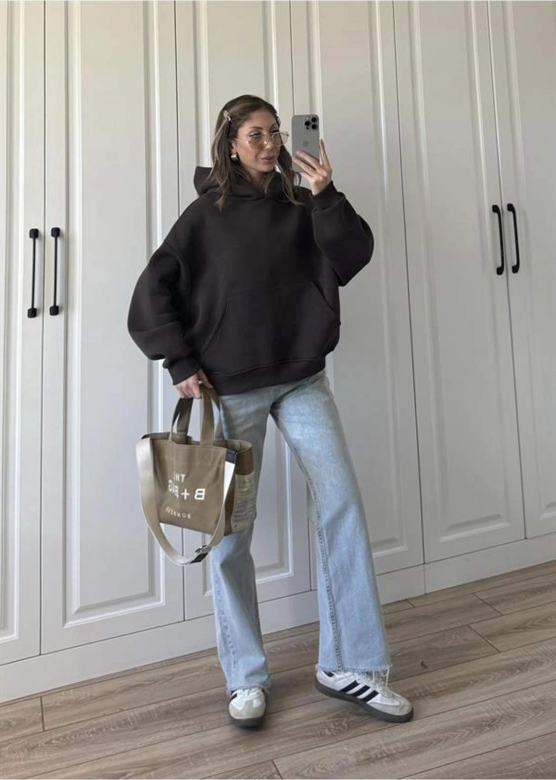 Şardonlu Oversize Kahve Sweatshirt