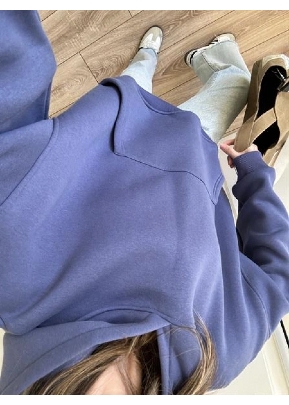 Şardonlu Oversize Mavi Sweatshirt