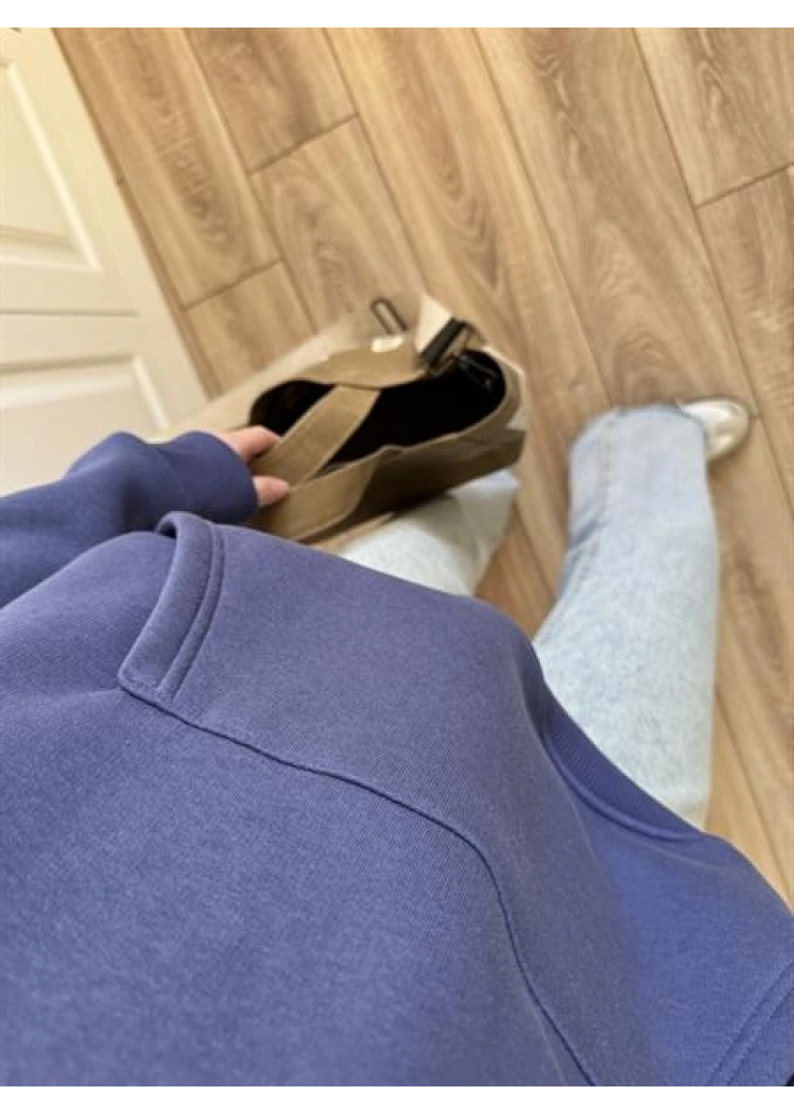 Şardonlu Oversize Mavi Sweatshirt