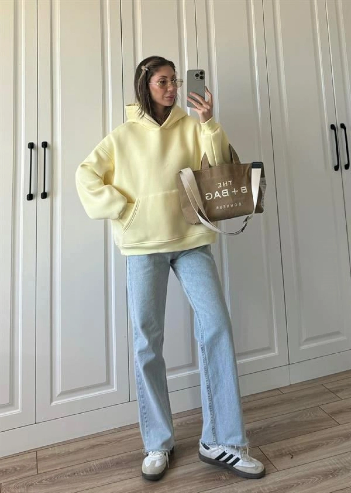 Şardonlu Oversize Sarı Sweatshirt
