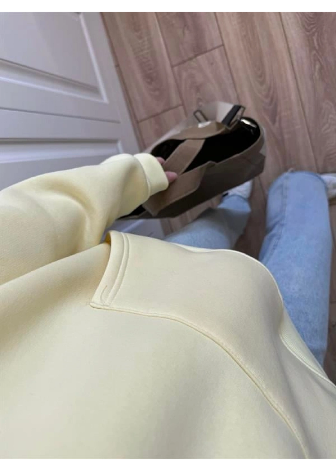 Şardonlu Oversize Sarı Sweatshirt