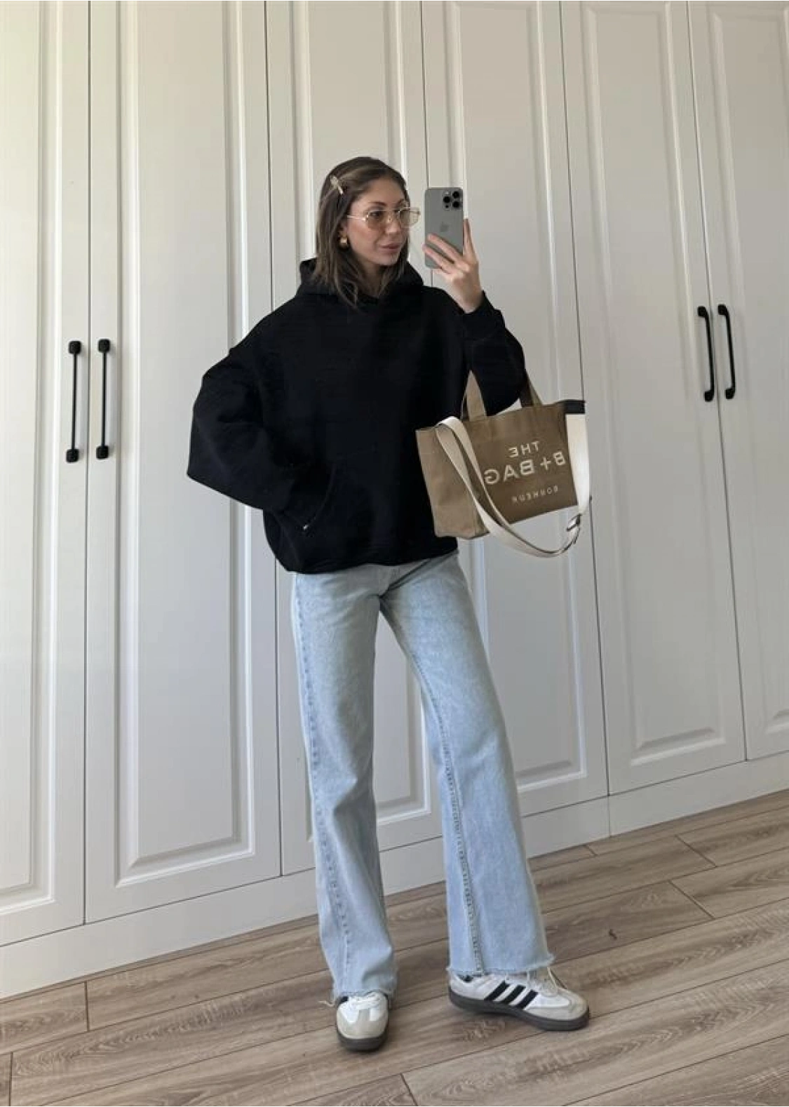 Şardonlu Oversize Siyah Sweatshirt