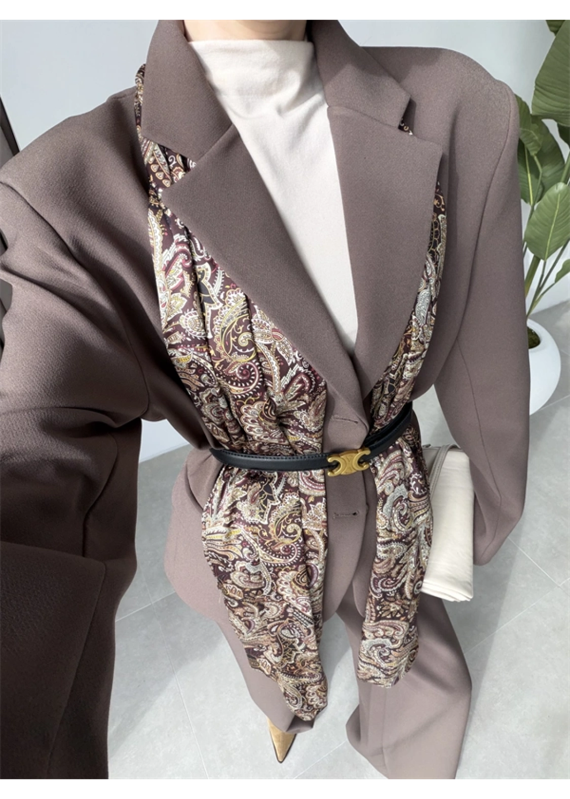 Saten Astarlı Şallı Kahve Ceket Takım