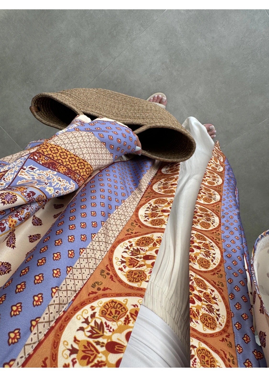Saten İpek Desenli Kahve Kimono