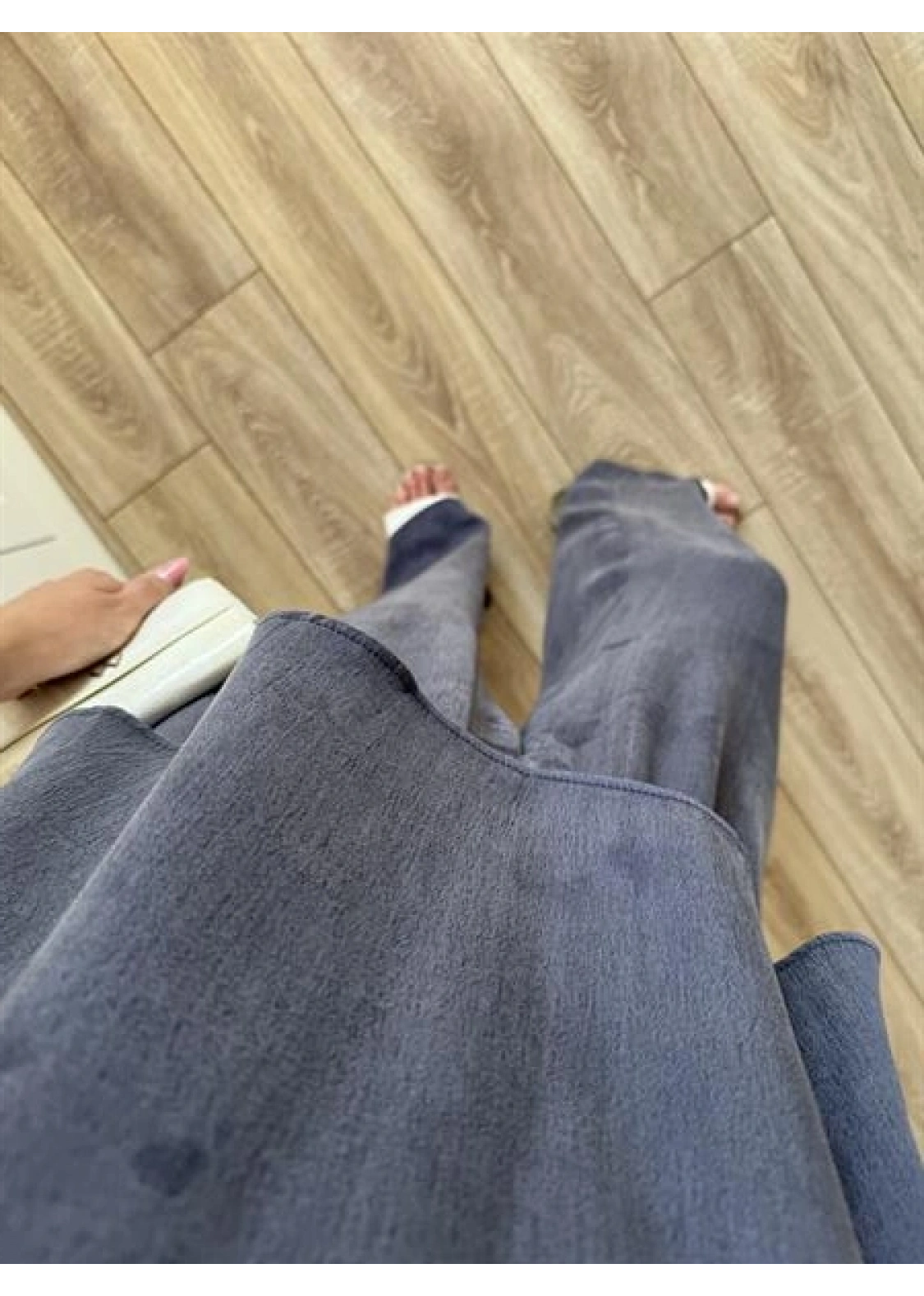 Saten Pamuklu Askılı İndigo Bluz Takım