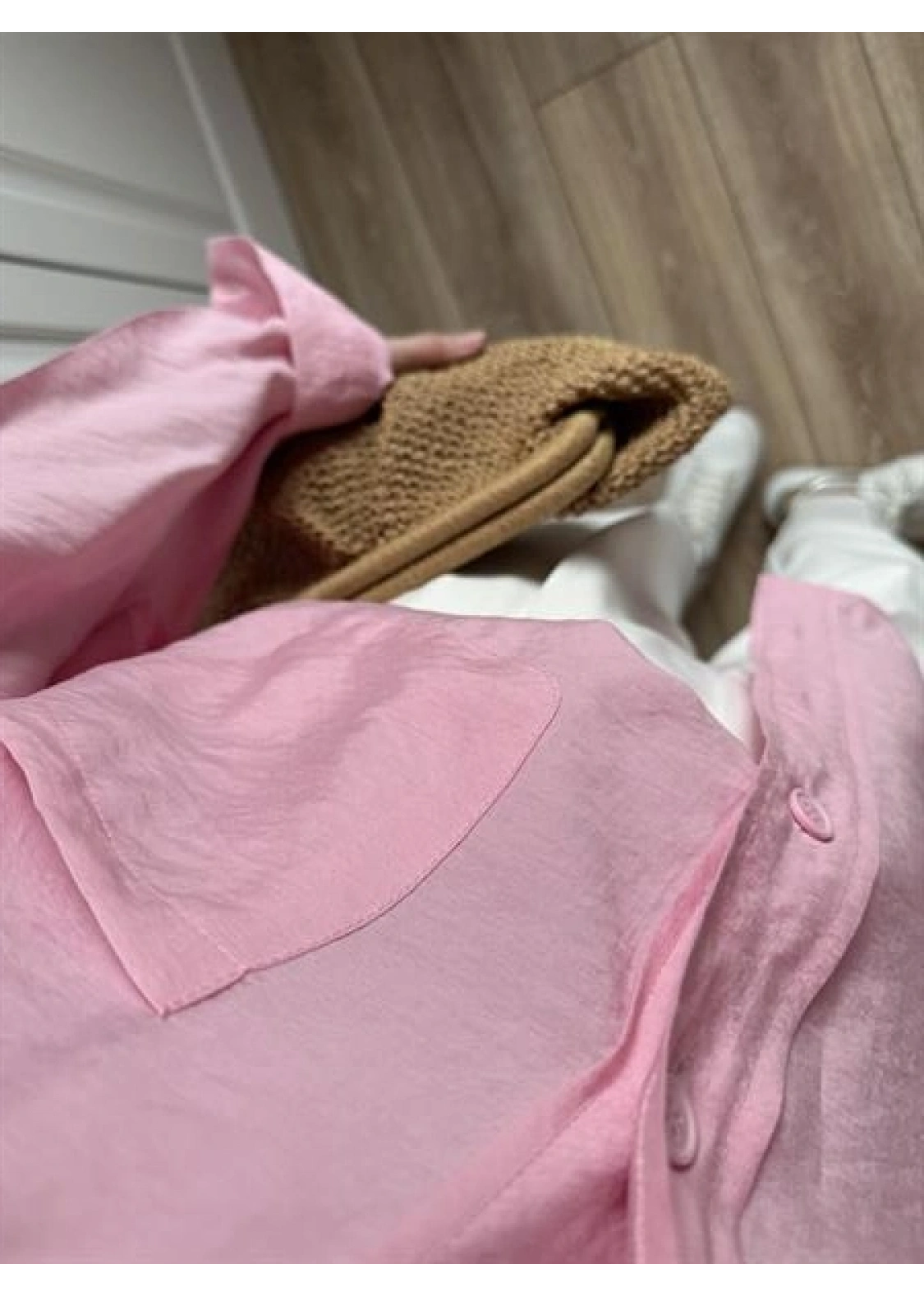Şeker Pembesi Oversize Tensel Gömlek
