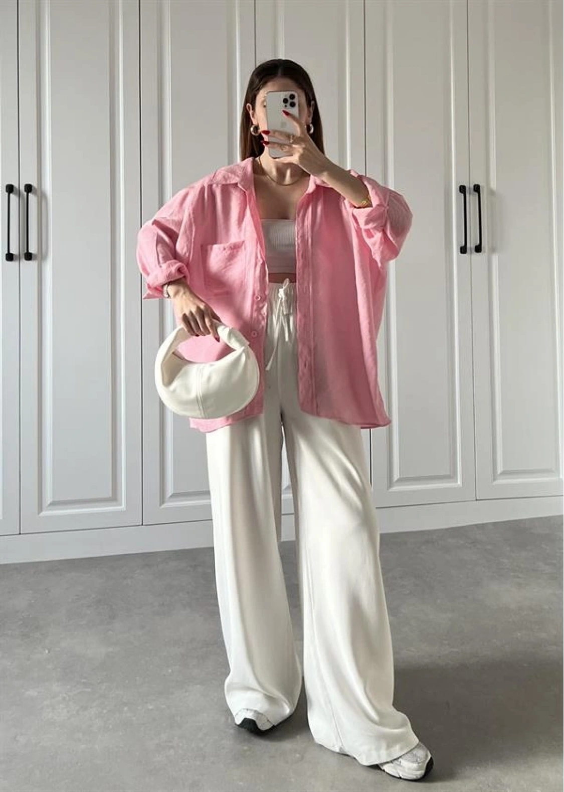 Şeker Pembesi Oversize Tensel Gömlek