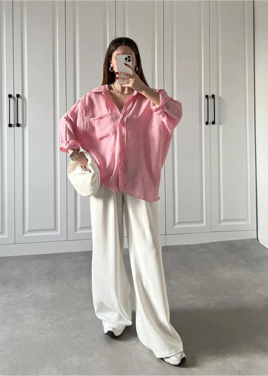 Şeker Pembesi Oversize Tensel Gömlek