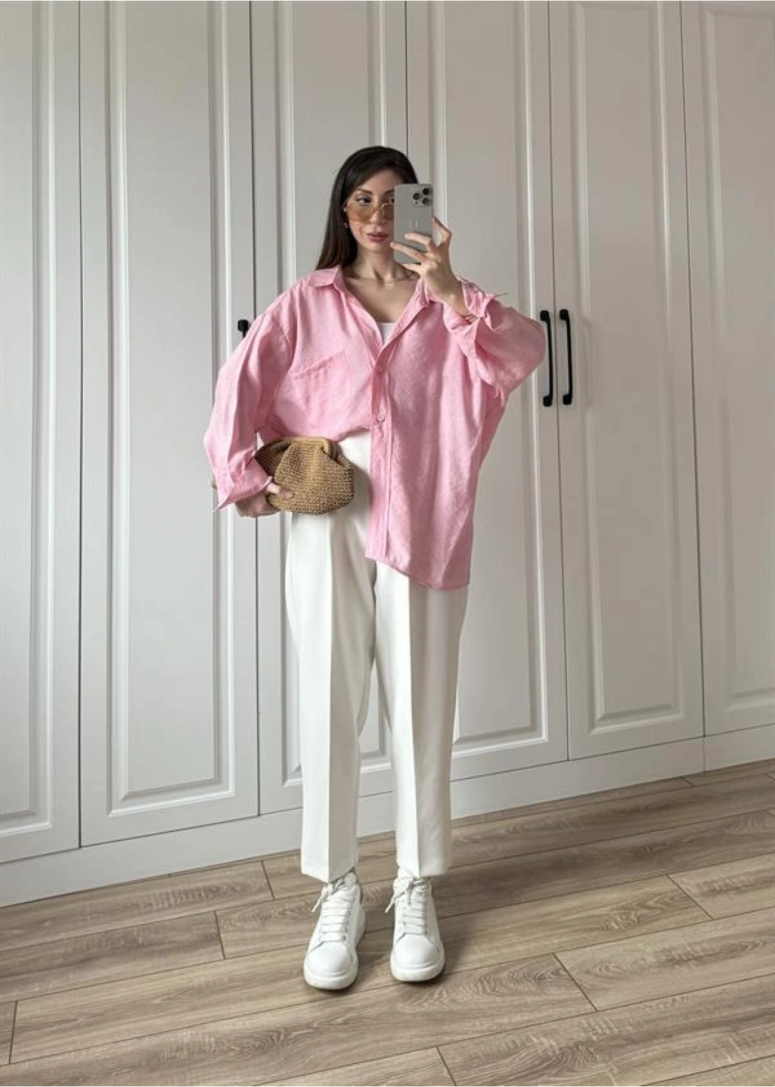 Şeker Pembesi Oversize Tensel Gömlek