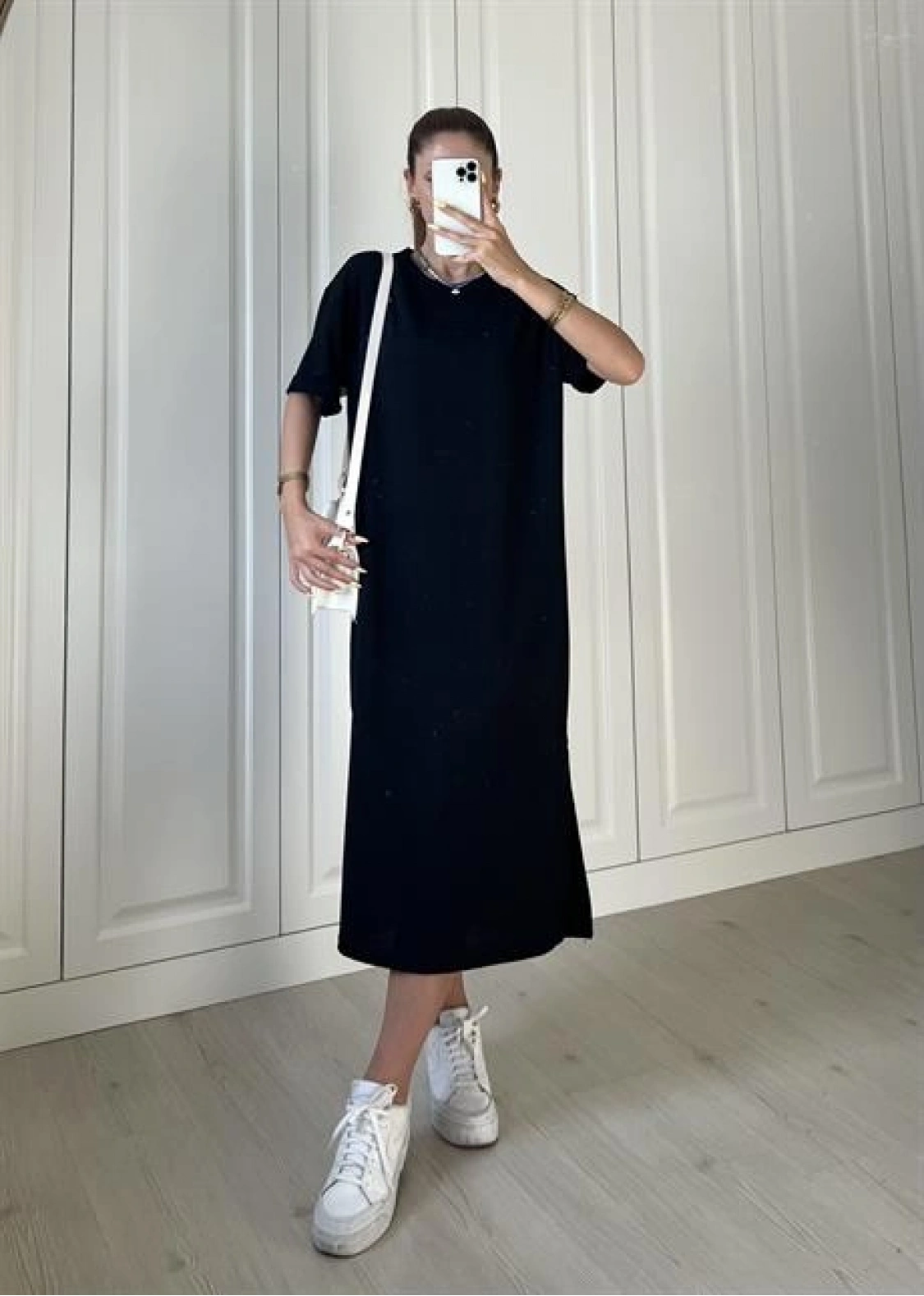 Siyah Krinkıl Basic Elbise