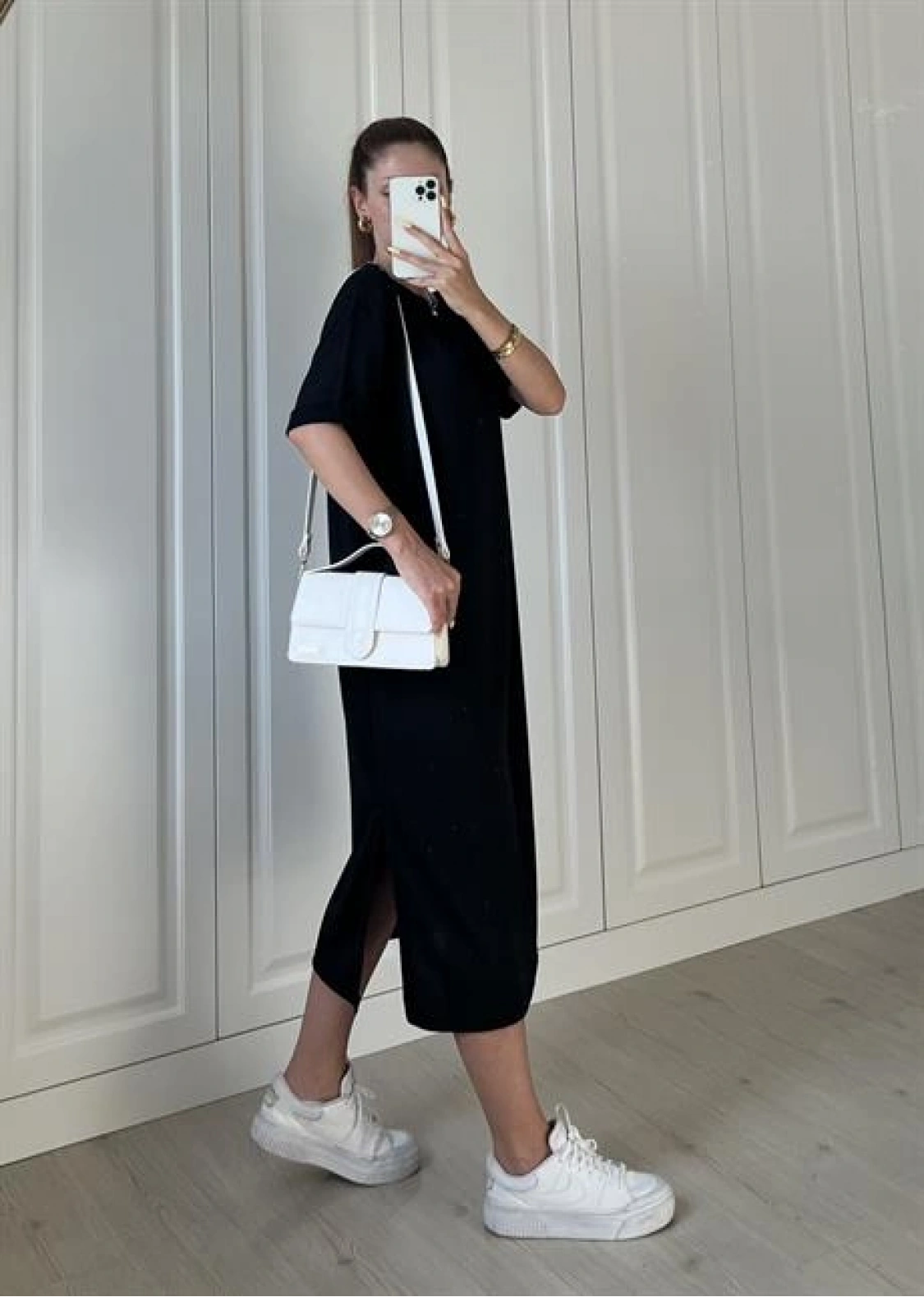 Siyah Krinkıl Basic Elbise