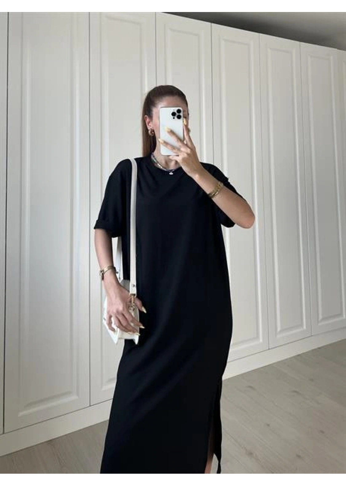 Siyah Krinkıl Basic Elbise