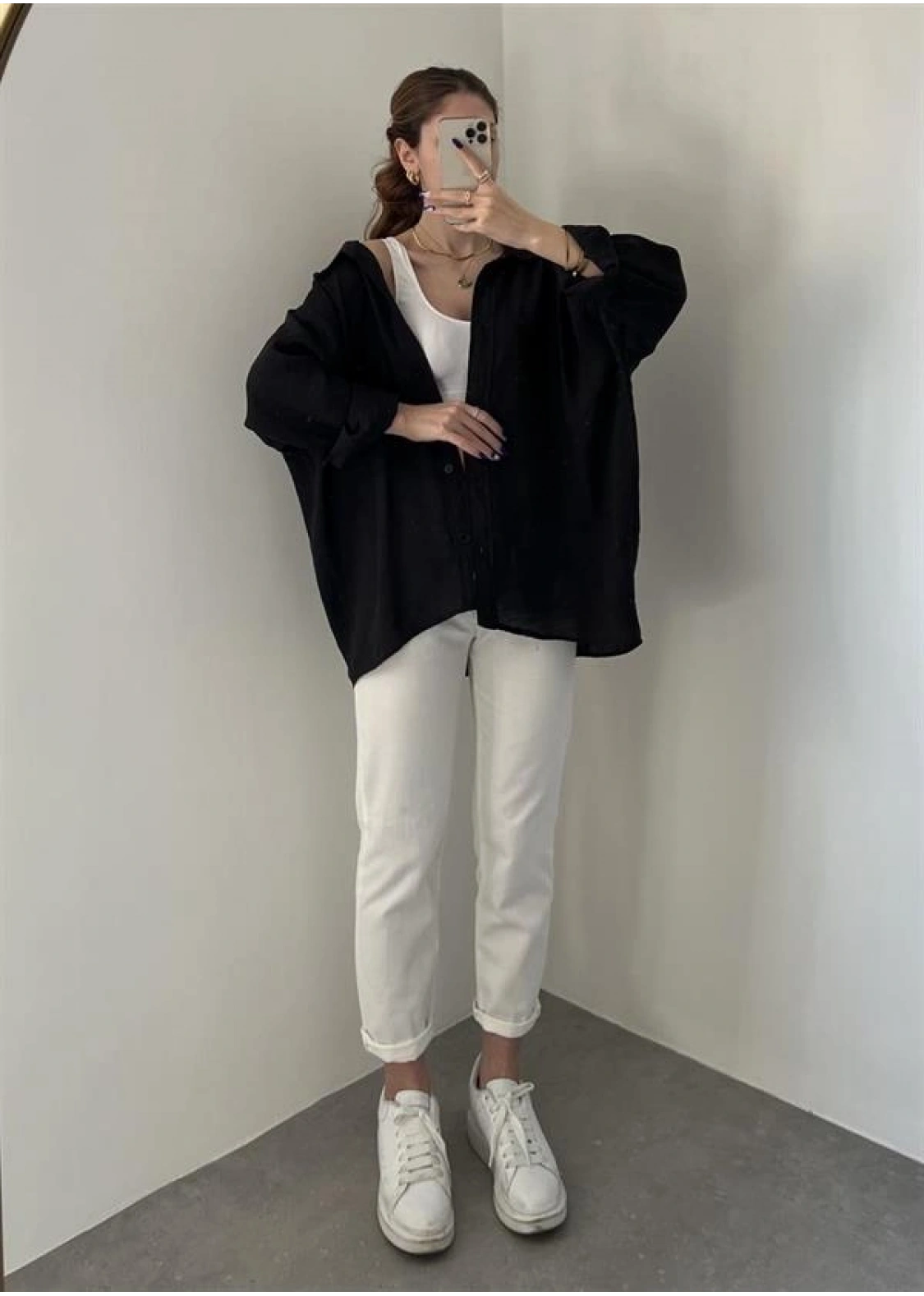 Siyah Oversize Tensel Gömlek