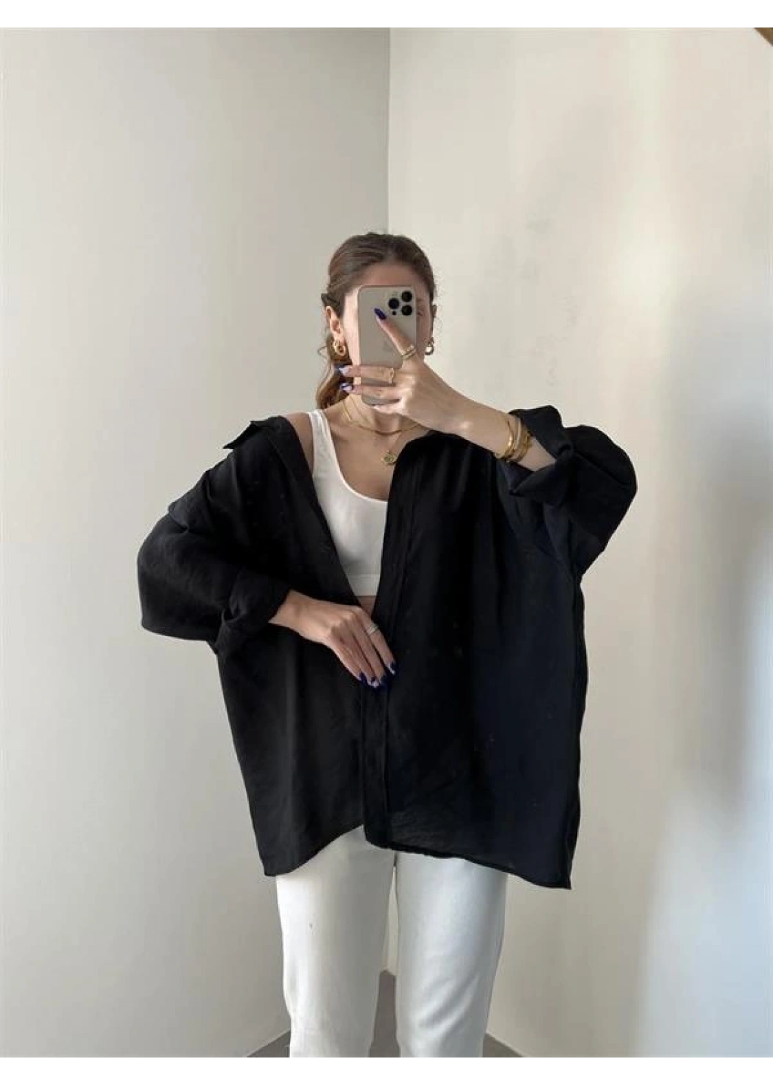 Siyah Oversize Tensel Gömlek