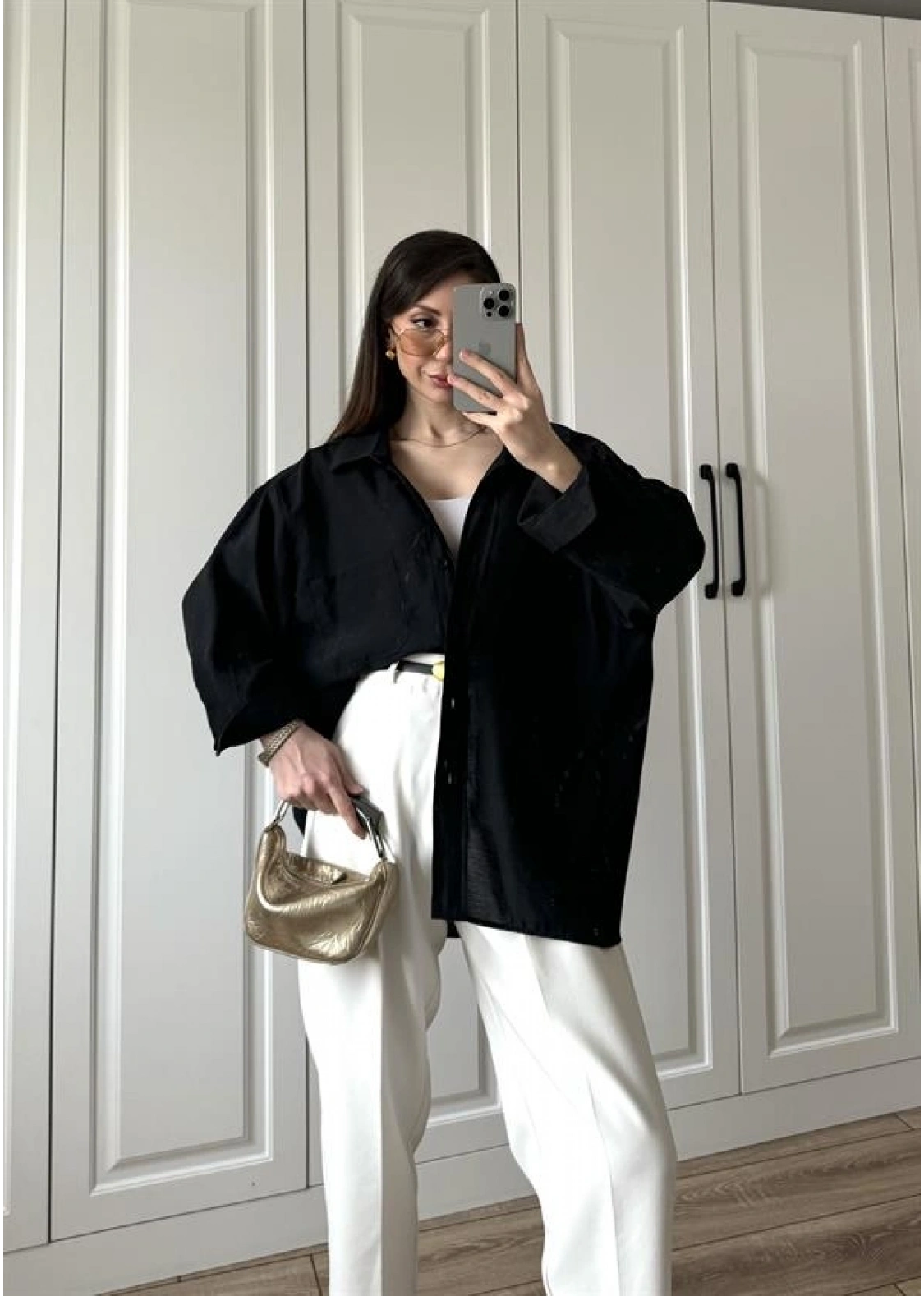 Siyah Oversize Tensel Gömlek