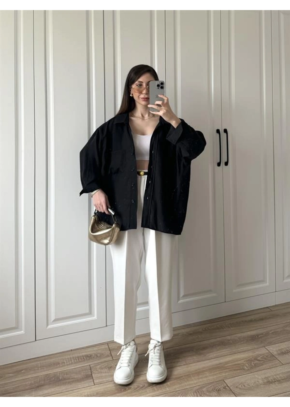 Siyah Oversize Tensel Gömlek