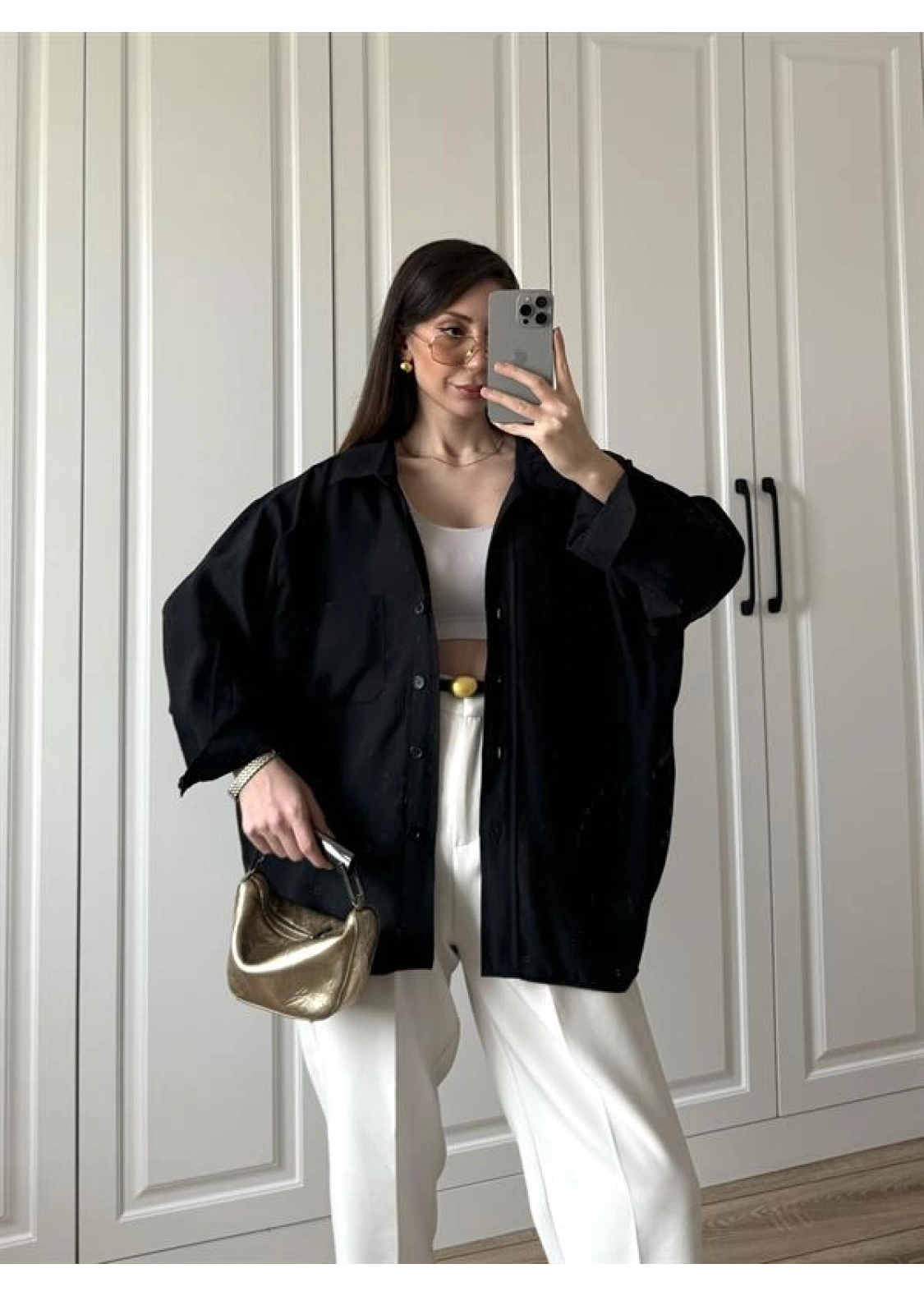 Siyah Oversize Tensel Gömlek