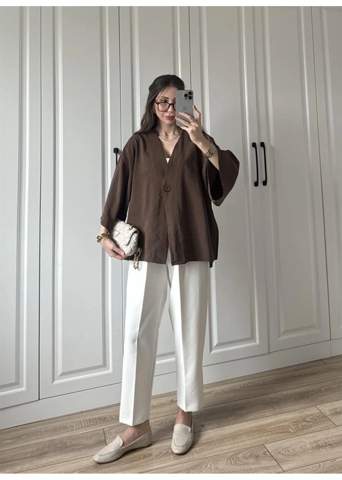Sofi Düğmeli Oversize Kahve Tensel Gömlek Bluz