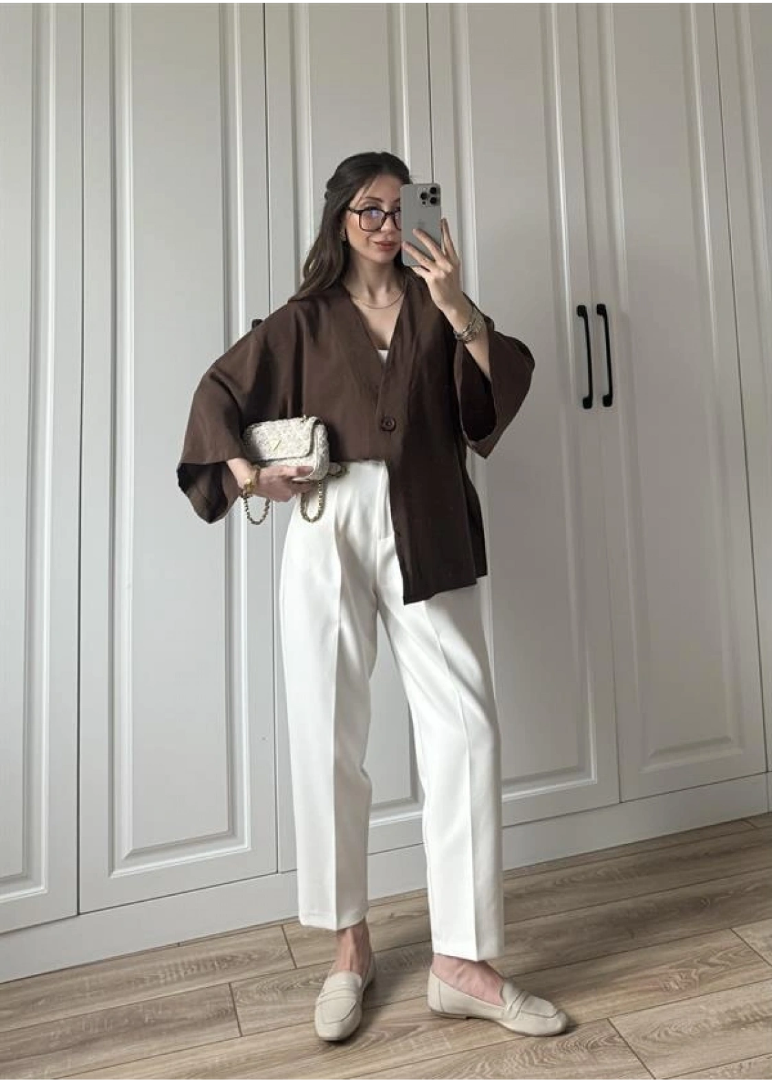 Sofi Düğmeli Oversize Kahve Tensel Gömlek Bluz