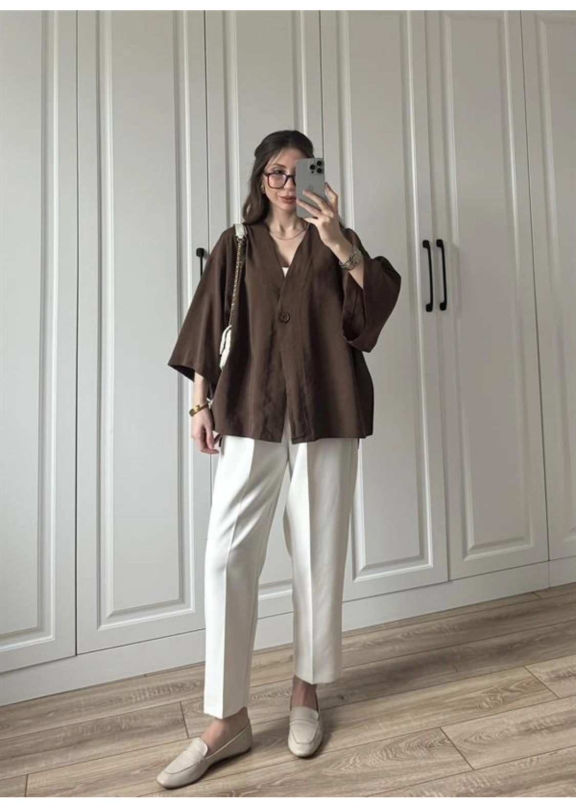 Sofi Düğmeli Oversize Kahve Tensel Gömlek Bluz