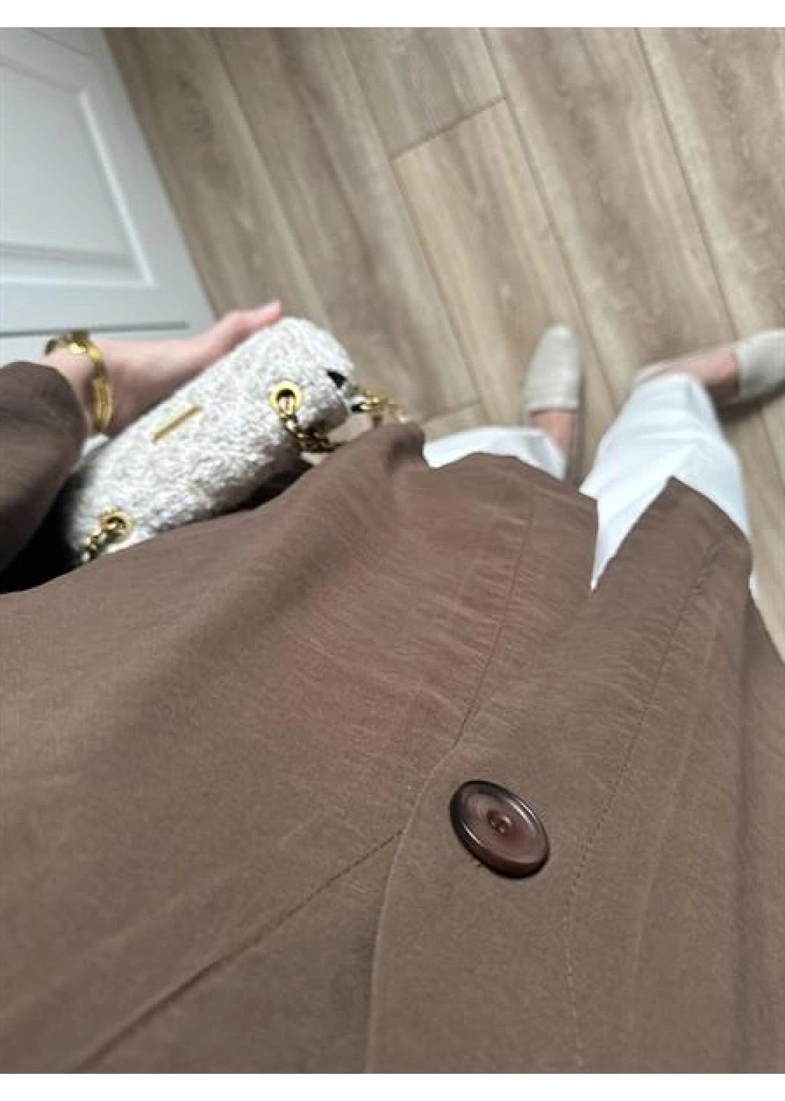 Sofi Düğmeli Oversize Kahve Tensel Gömlek Bluz