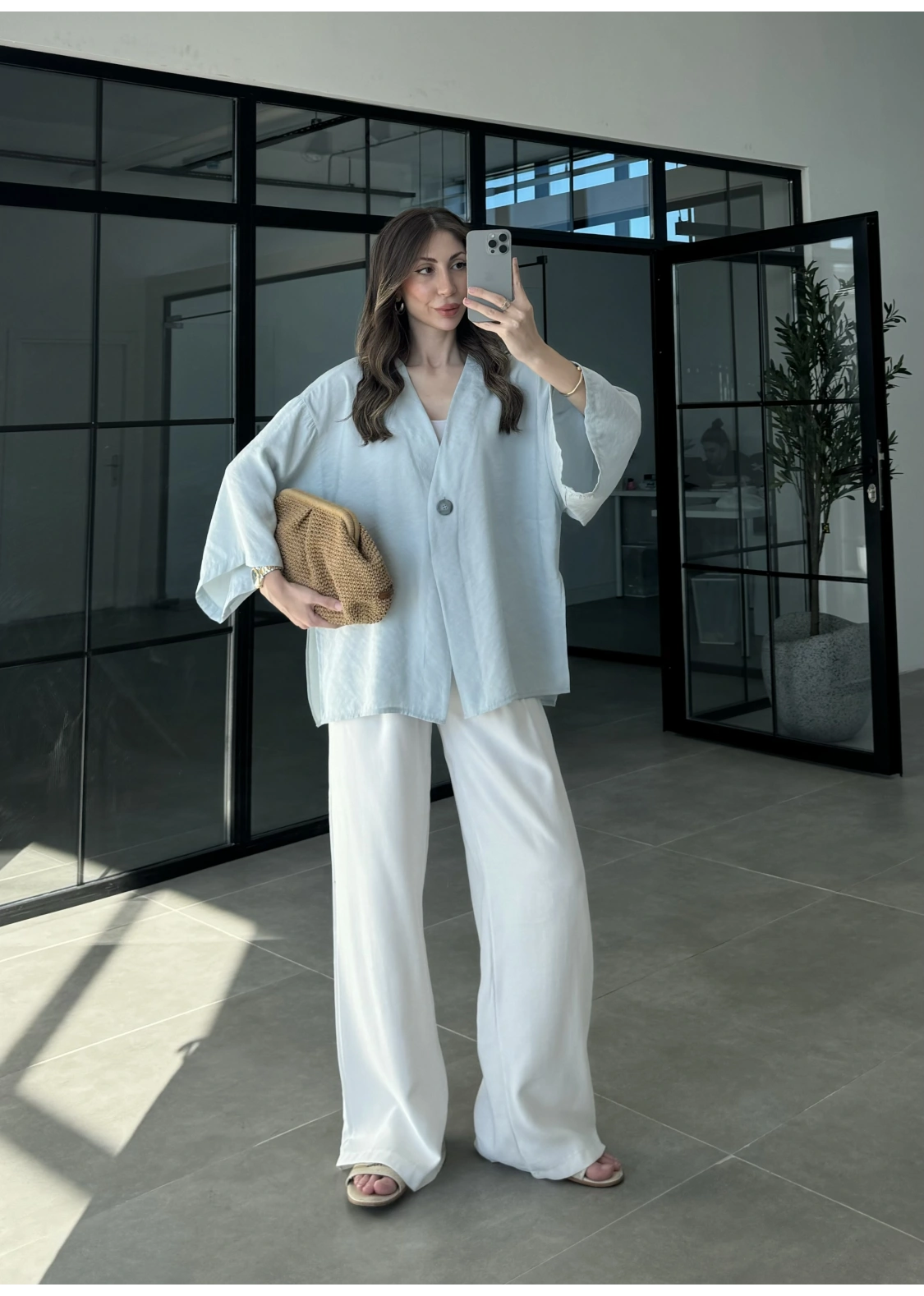 Sofi Tek Düğme Oversize Tensel Bebe Mavi Gömlek