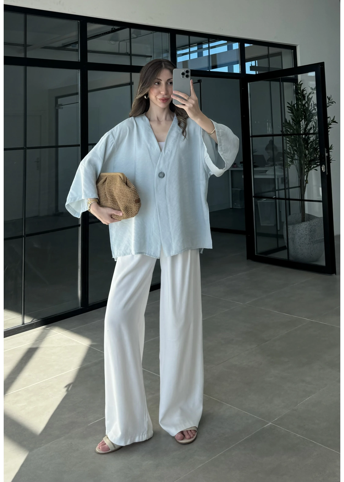 Sofi Tek Düğme Oversize Tensel Bebe Mavi Gömlek