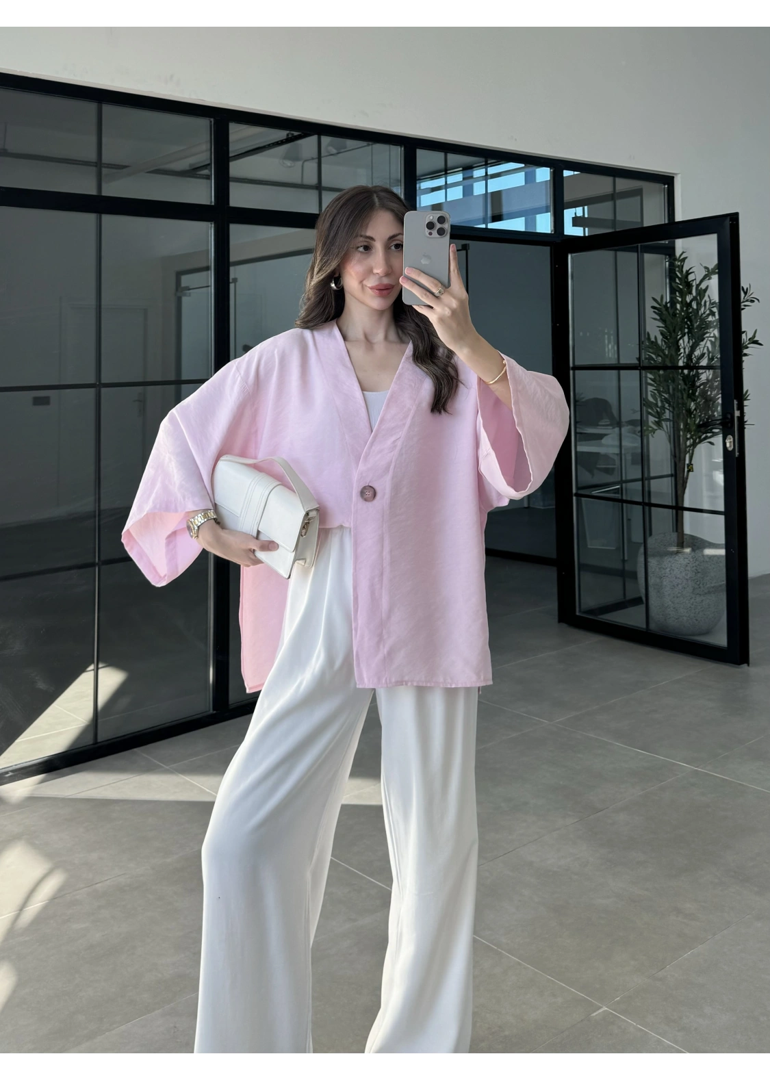 Sofi Tek Düğme Oversize Tensel Pembe Gömlek