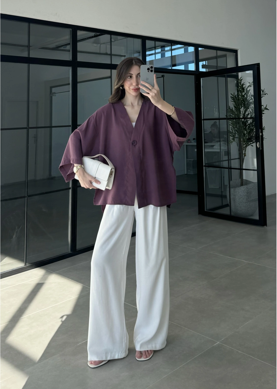 Sofi Tek Düğme Oversize Tensel Vişne Gömlek