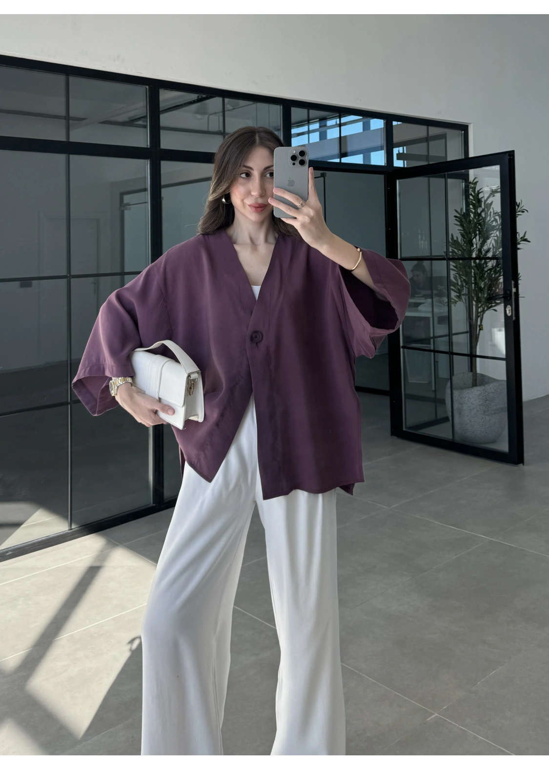 Sofi Tek Düğme Oversize Tensel Vişne Gömlek