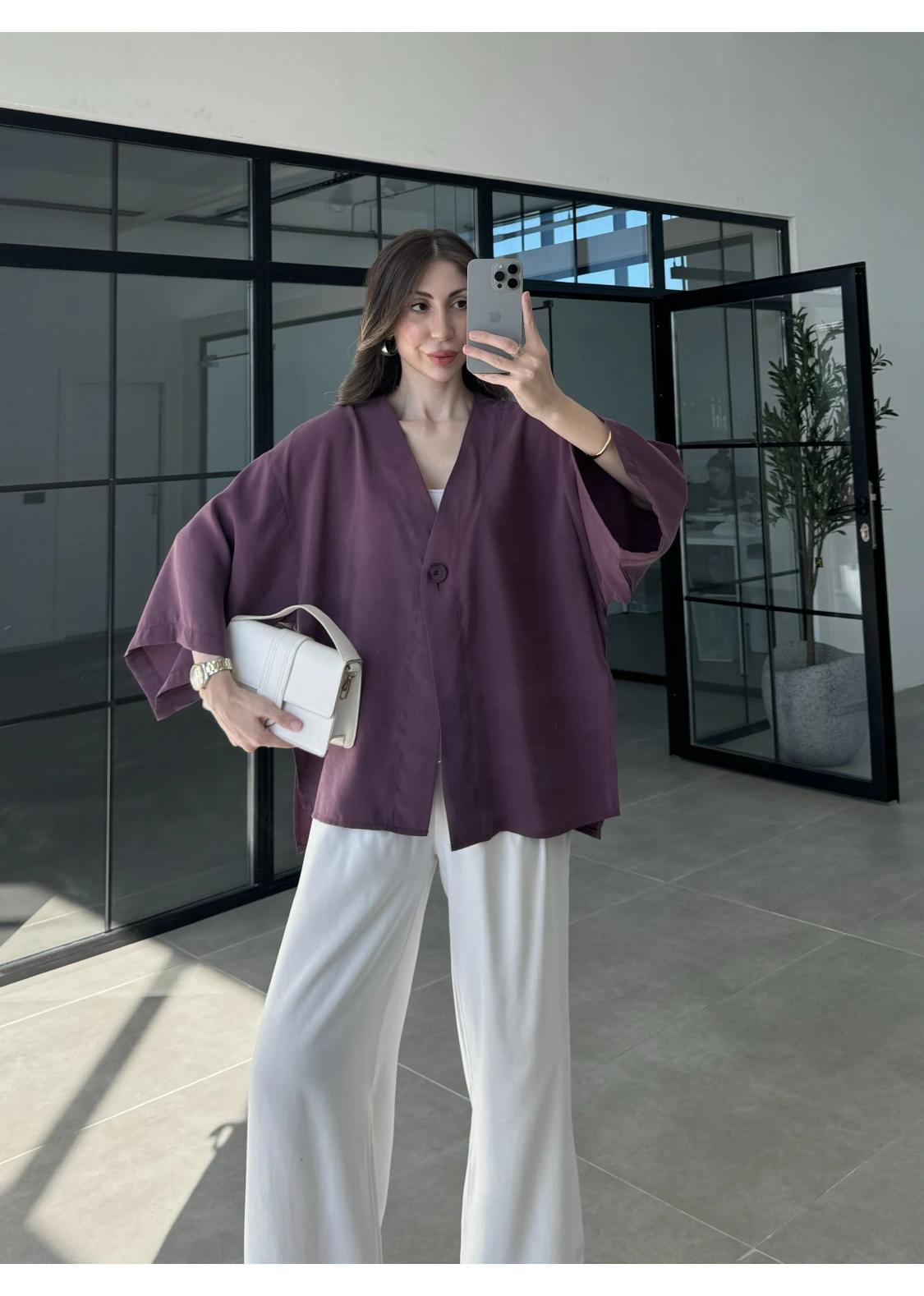 Sofi Tek Düğme Oversize Tensel Vişne Gömlek