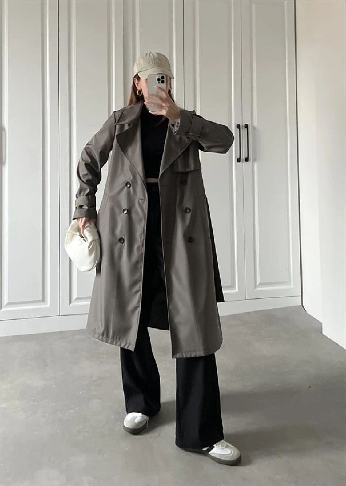 Stradi Model Gri Astarlı Uzun Trençkot