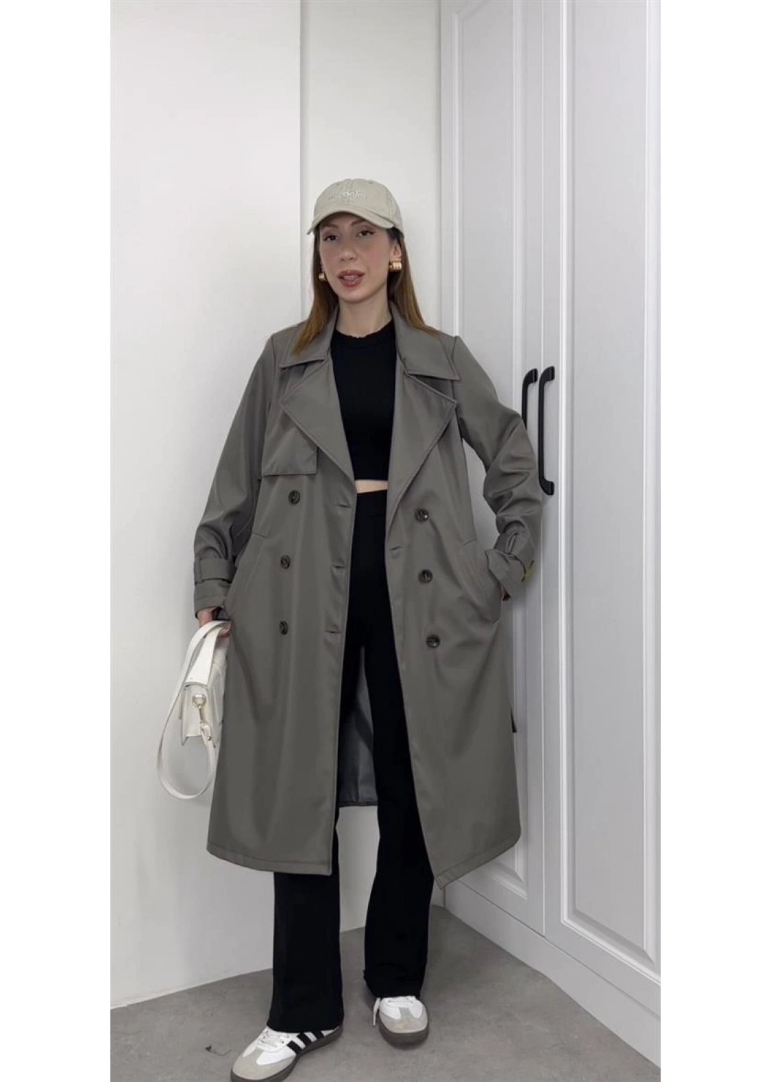 Stradi Model Gri Astarlı Uzun Trençkot