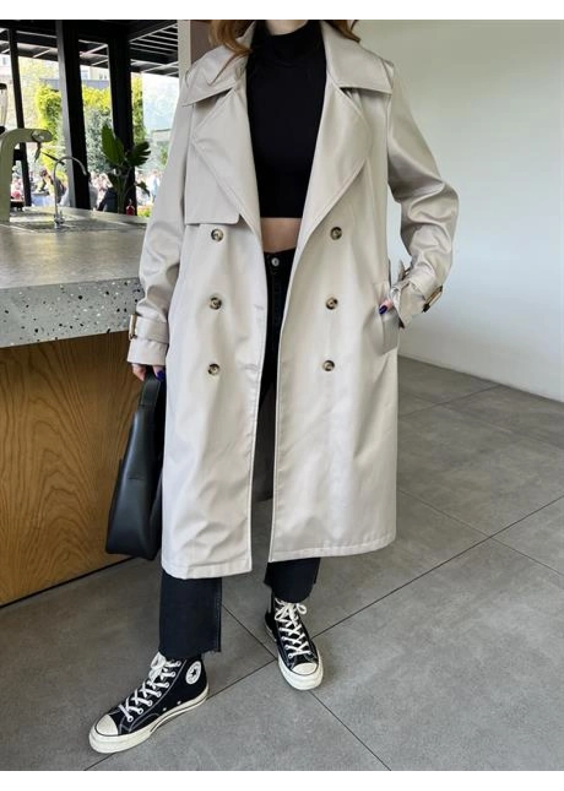 Stradi Model Gri Astarlı Uzun Trençkot
