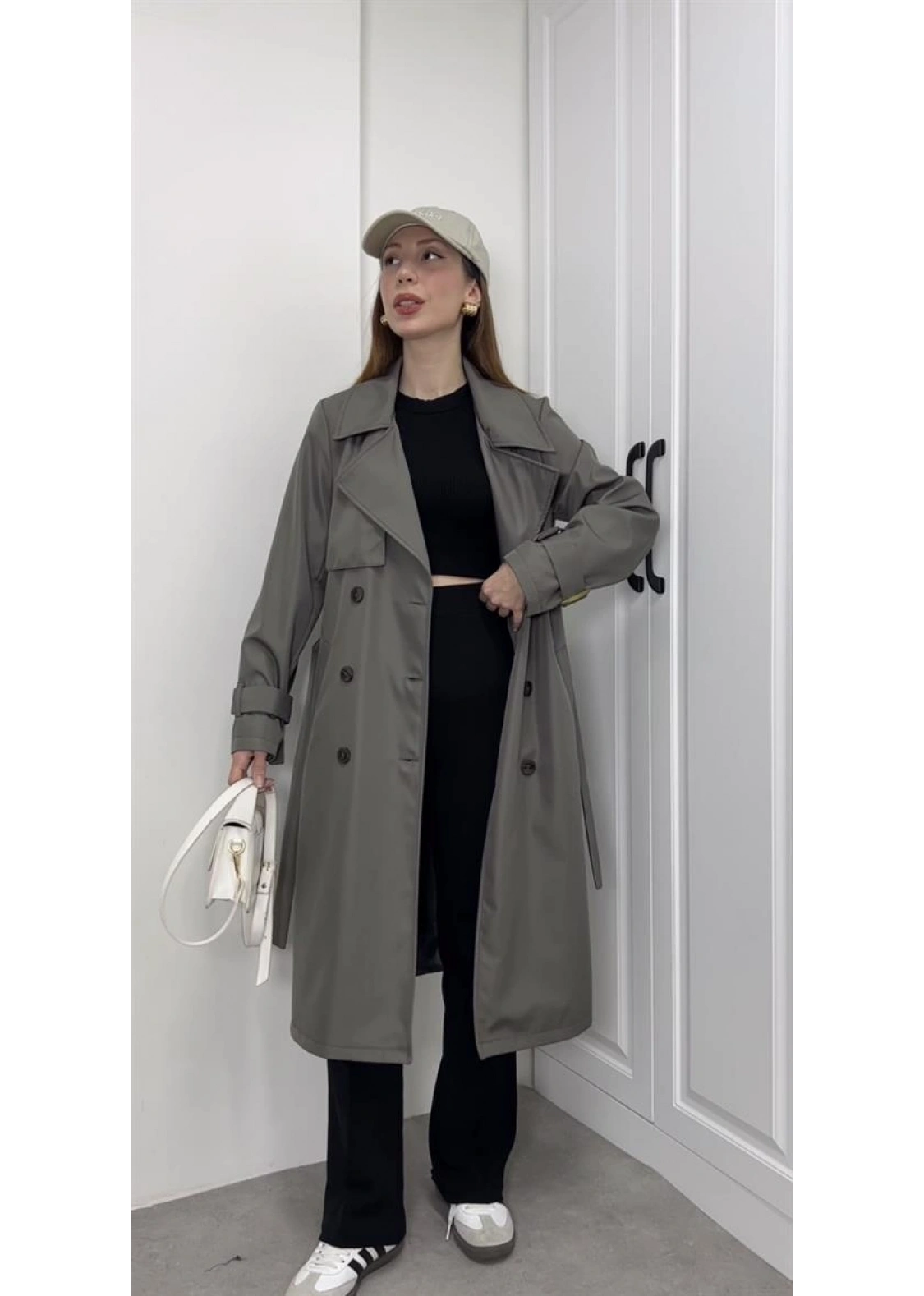 Stradi Model Gri Astarlı Uzun Trençkot